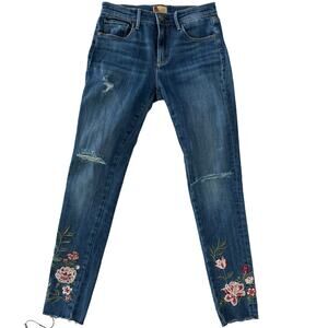 Driftwood Embroidery Flower Jackie Classic Fit 25 Blue Jeans $158 Free People